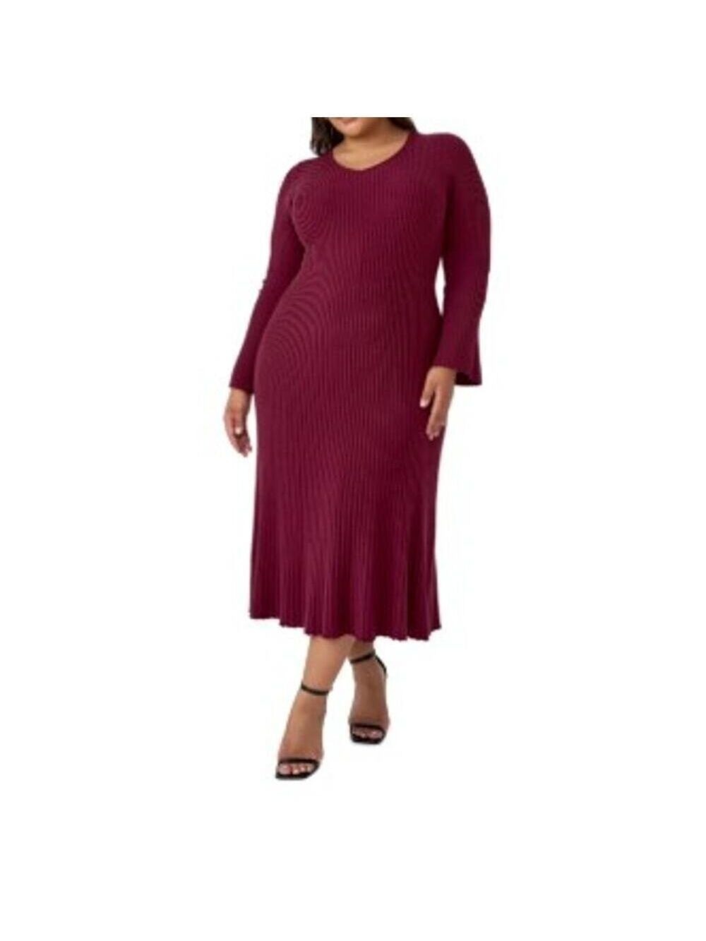 Edited by Hunter McGrady Women's Flare Midi Sweater Dress Burgundy Size 4X
